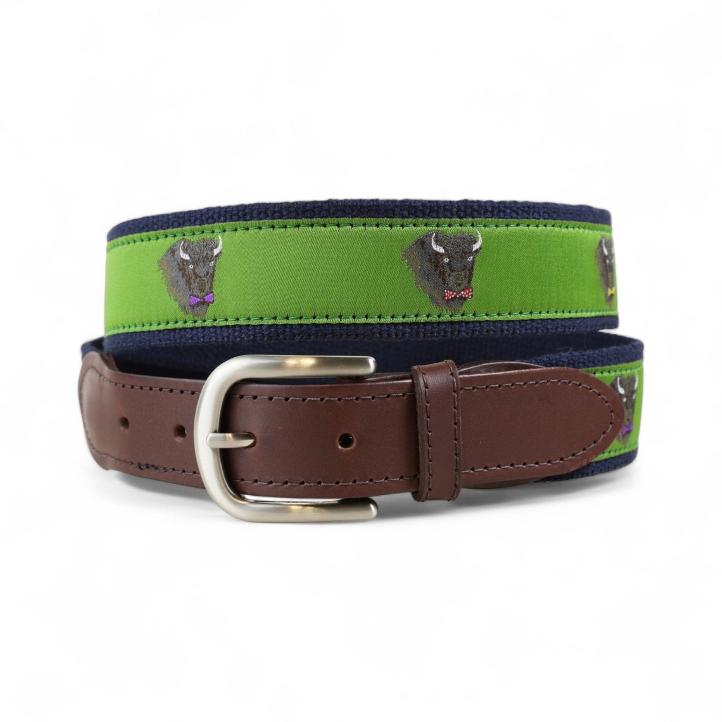 Buffalo in Bow Ties Leather Tab Belt